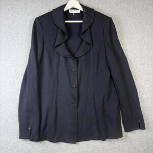 Vintage St. John's Collection Women Size XL Black Knit Wool Blend Jacket Ruffled